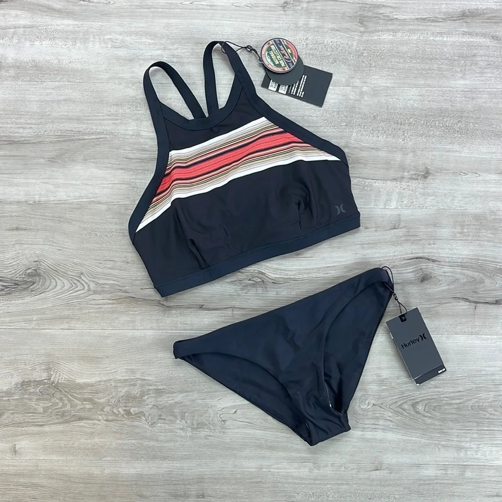 ☀️HURLEY☀️HIGH NECK PEND ACAD Q/D SURF BIKINI SET